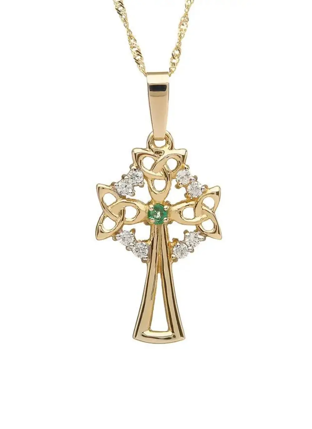 10ct Gold Celtic Cross Emerald Diamond Pendant